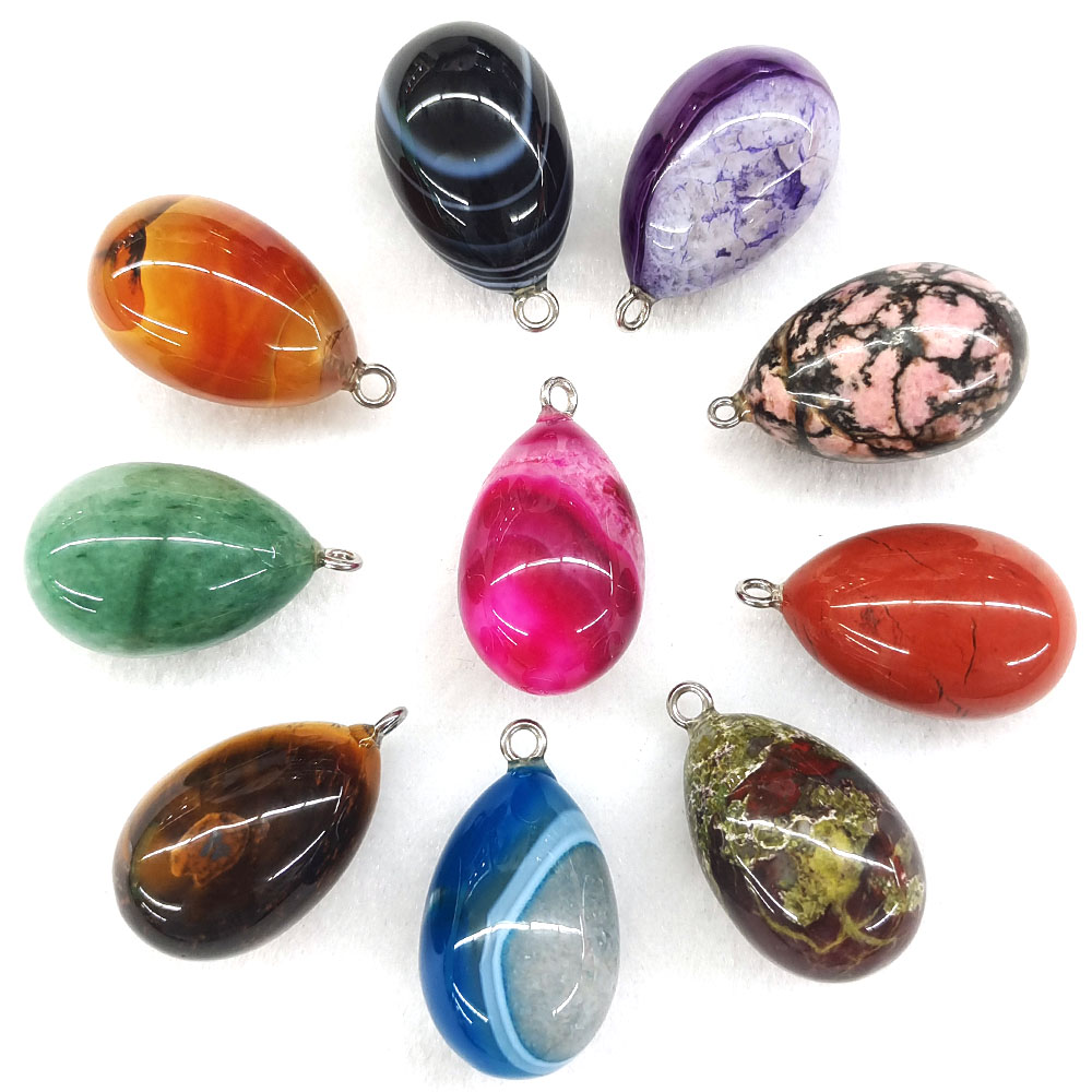 Crystal Pendant Necklace Natural Stone - قلادة صغيرة على شكل بيضة، مقاس