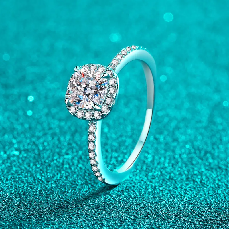 Moissanite Engagement Ring 1 Carat - S925 فضة مويسانيتي خاتم للنساء كلاسيكي