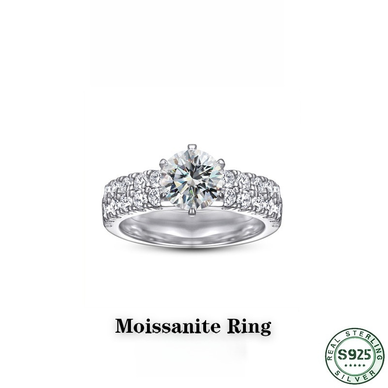 Moissanite Engagement Ring 1 Carat - خاتم أنيق وعصري من الفضة الإسترلينية