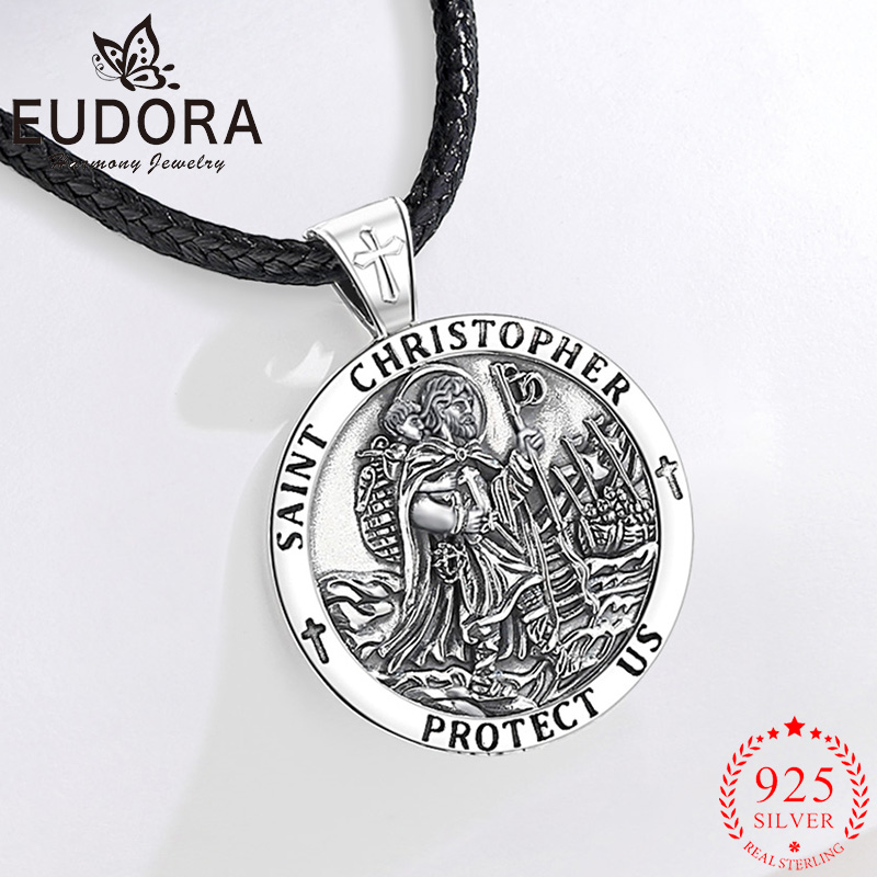 925 Sterling Silver Chain Necklace Men - يودورا جديد 925 فضة سانت كريستوفر